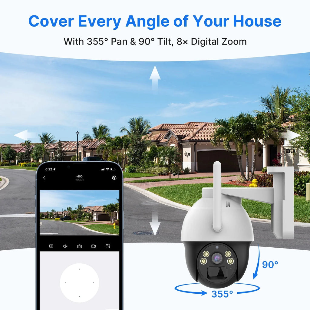Solar Rechargeable Detection Card Battery Security Night View AI Vision,Spotlights,SD Slot,Smart Hiseeu Audio,Color Pan/Tilt,8X Wireless 2K/3MP zoom,2-Way Camera,360 digital