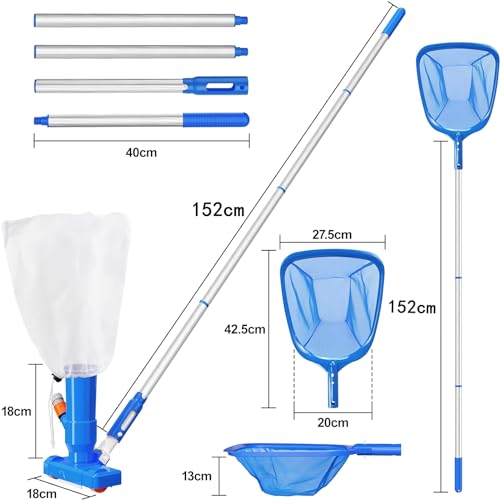 Vacuum Spa Skimmer 4 Net, Fountains Hot Pool Cleaner Handheld Kit, Portable Section Swimming Pool for 60" with of Upgraded Tub Jet Poles Vacuum Ground Cleaner Pool Pond Pool Above Pool Cleaner