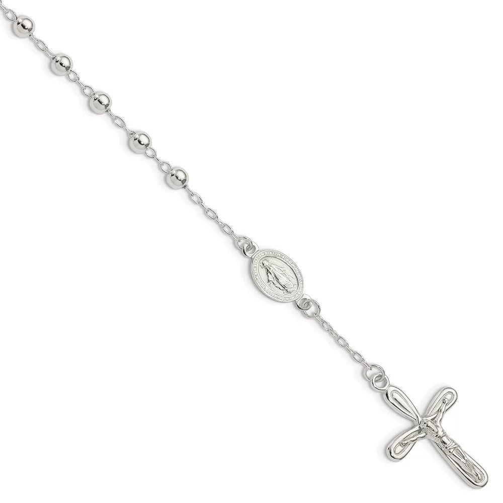 Sterling 925 Auriga Jewelry Fine Beaded Single Silver for 7.5inch Women Bracelet Decade Rosary
