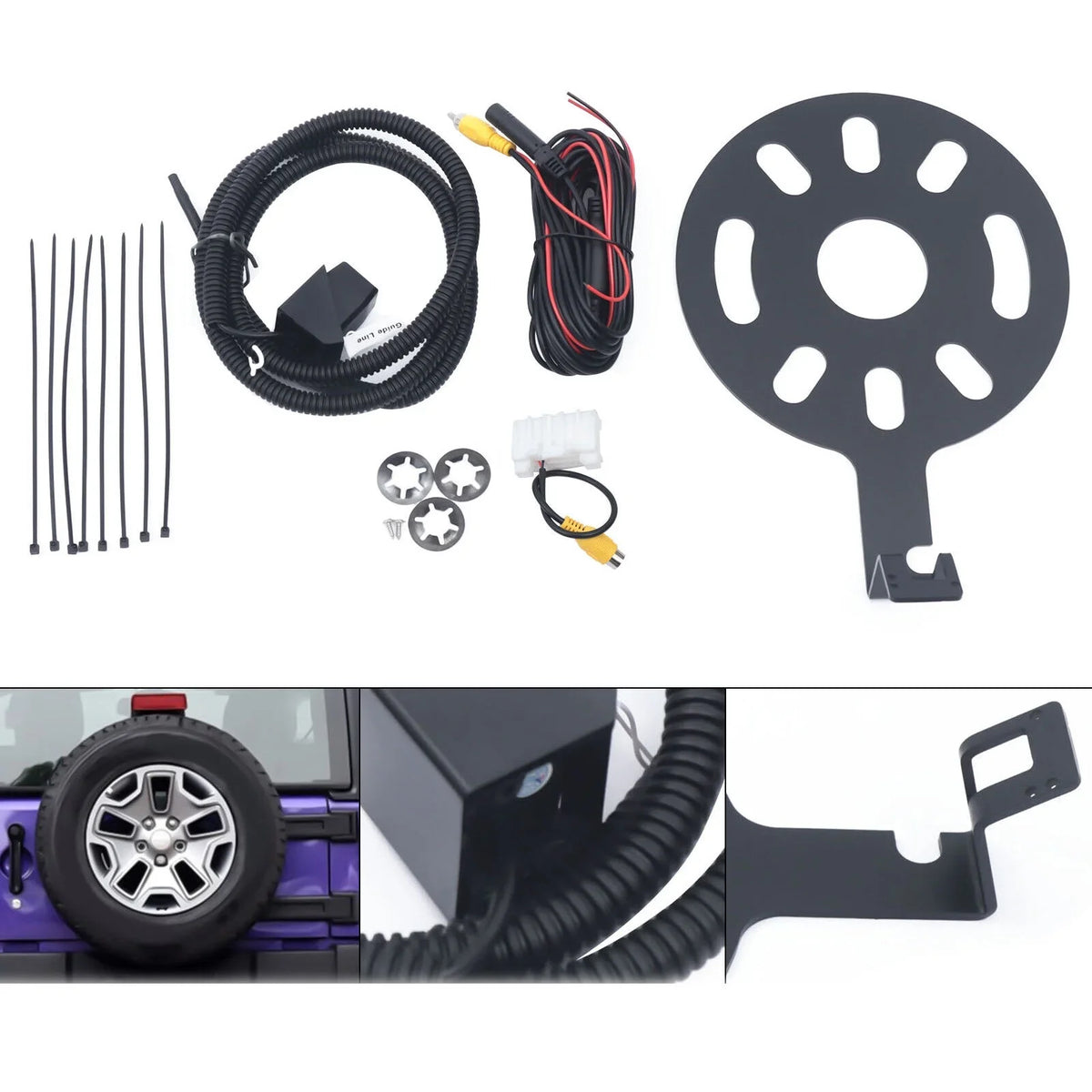 View Mount Jeep Backup Tire Rear ZhdnBhnos 170° Spare JK Camera Wrangler for Bracket 2007-2017 Kit