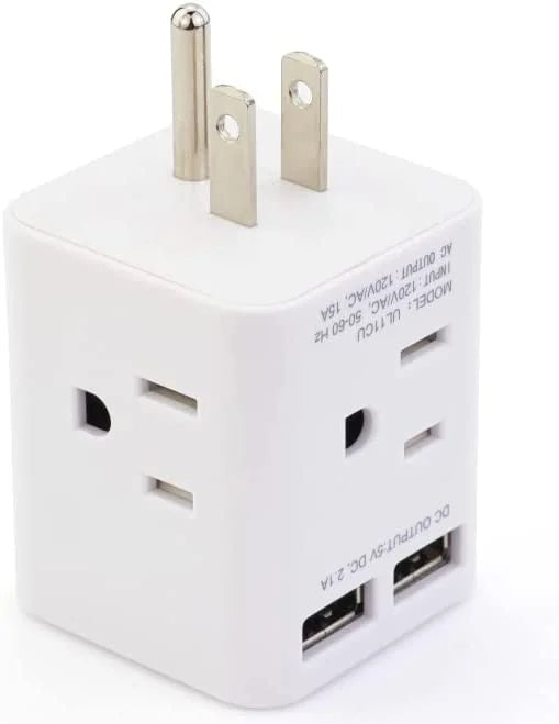 for Plug Home 2 Multi USA Prong Wonplug Angle 3 Charger Right 4 Cruise with Cube AC Wall Adapter Extender USB Outlet Plug Sockets, Ship Travel,White Splitter Adapter Wide Spaced Office and