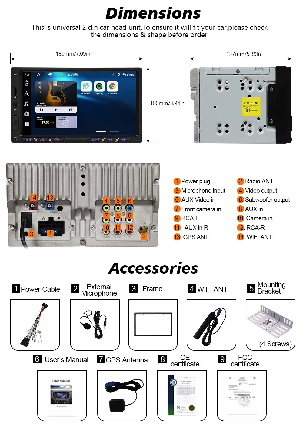 Inch 7 G+G 11 Core Android Screen Stereo Radio Backup Car with Carplay Din Touch Car Camera IPS Navigation Mirrorlink Double WiFi Bluetooth Octa Auto Wireless Android GPS DSP