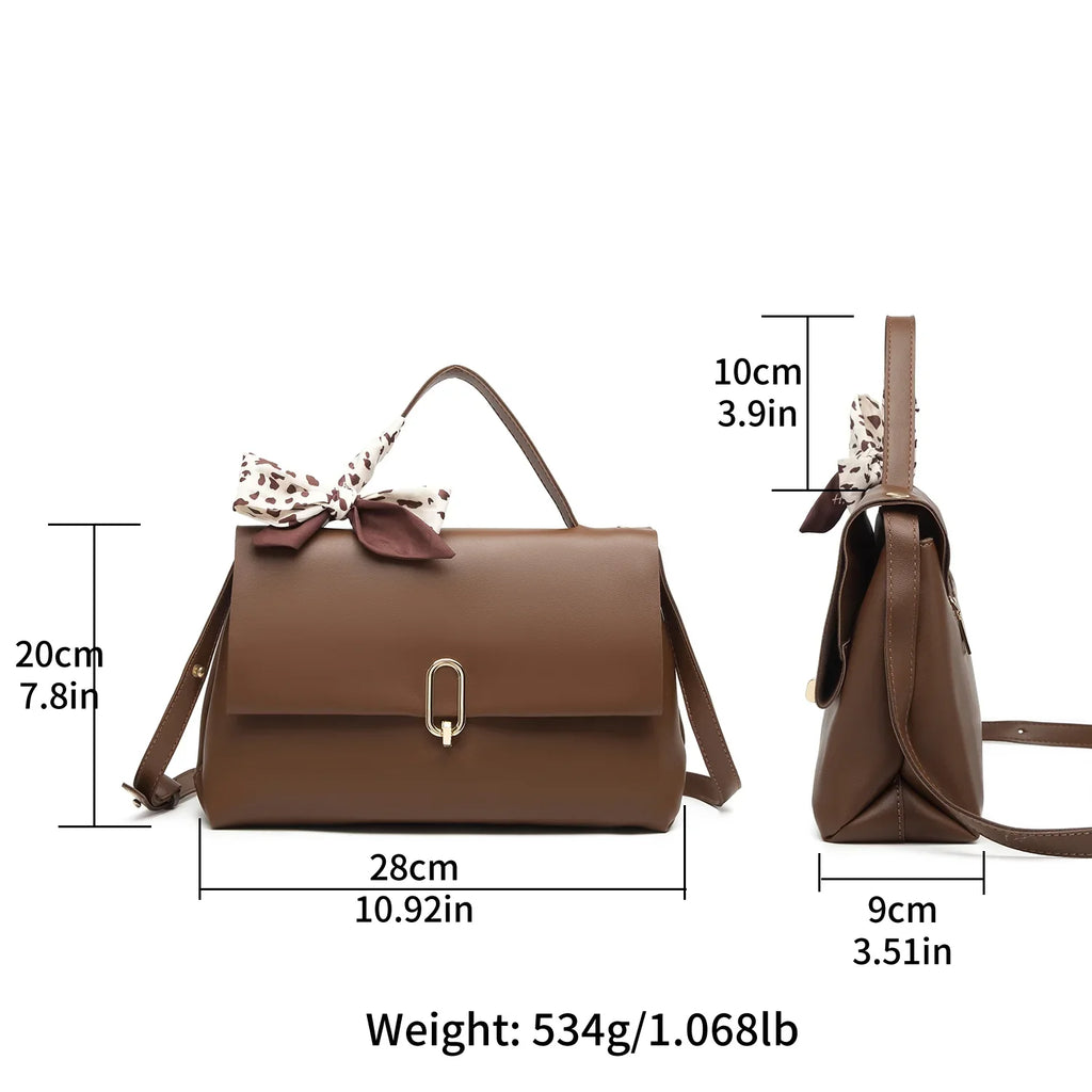 PU Scarf Silk Brown Flap women Handle Leather handbags crossbody ladies Shoulder Women's bag Bag hand square bags bags
