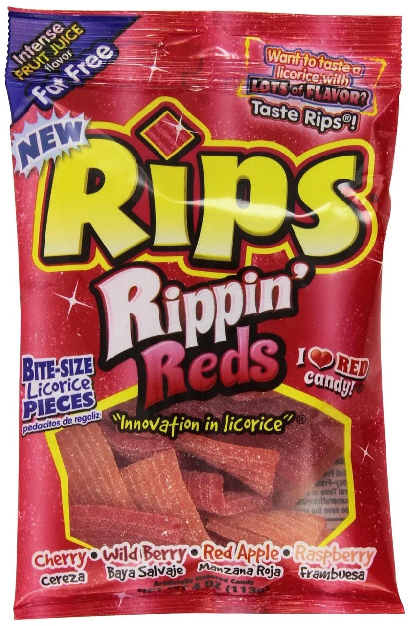 12 : Rippin Rips 12 Candy Bags of oz Reds 4 PACKS Licorice