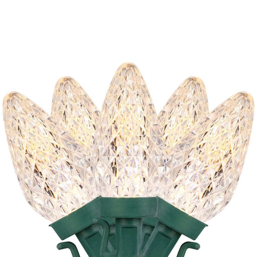 Wire Faceted Lights, Christmas Warm 100ct 66ft White LED Green C9 Northlight