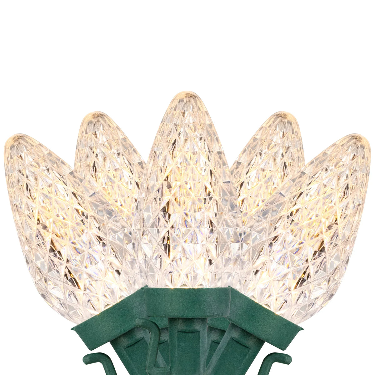 Wire Faceted Lights, Christmas Warm 100ct 66ft White LED Green C9 Northlight