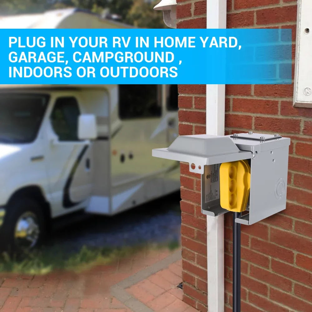 for RV MICTUNING Camper Lockable RV Outlet Amp RV Box Trailer Motorhome Travel Power 14-50R Electrical NEMA Weatherproof exterior 125/250V, Panel Power Receptacle Gray 50 Box Enclosed Plug,