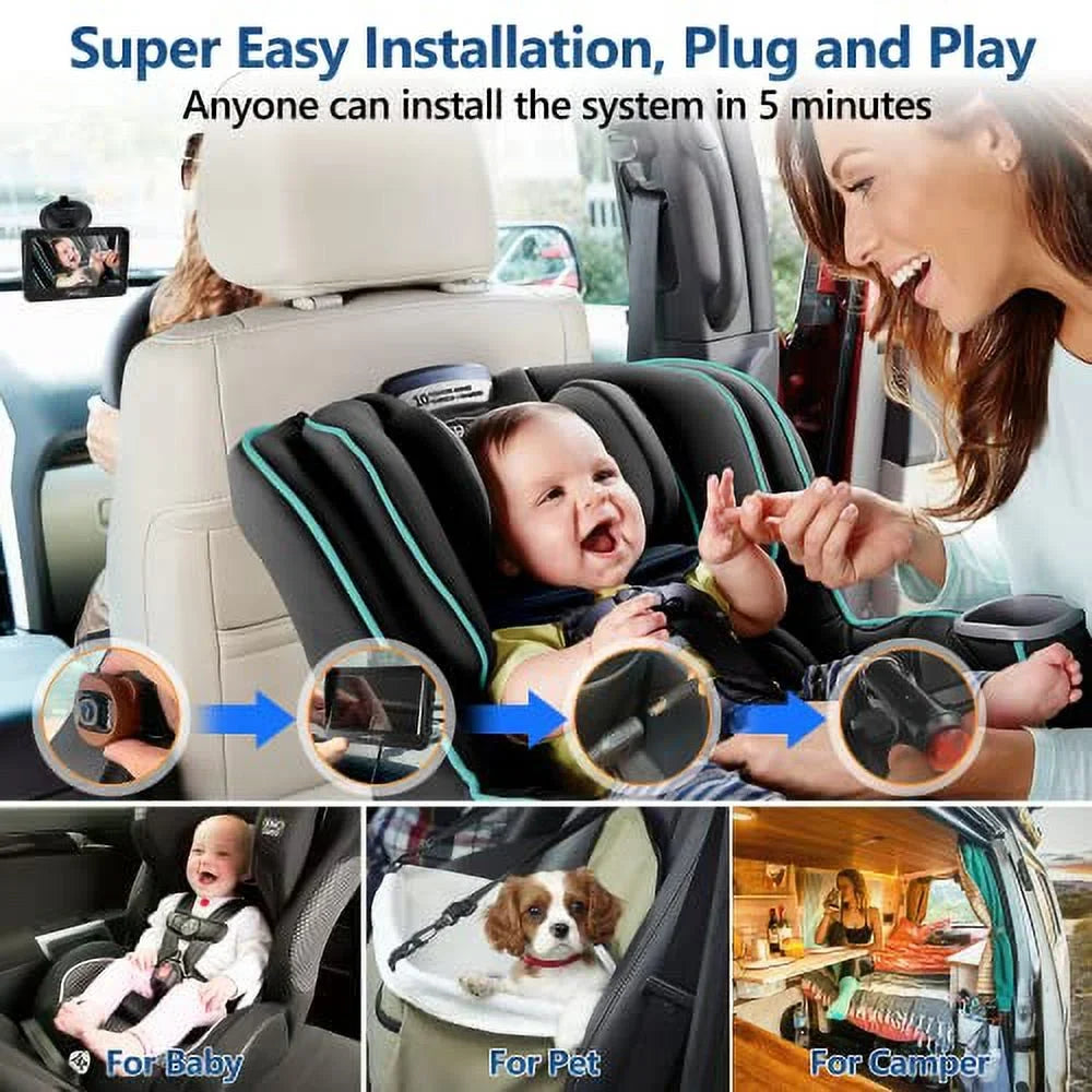 Wide Mirror 150&deg; Case View Car Car Kit,With Night & VASTEND Function,5 Silicone Travel Baby Safety Install Easy Cute A Baby 1080P Camera,360&deg; Rotation with Mins to Vision