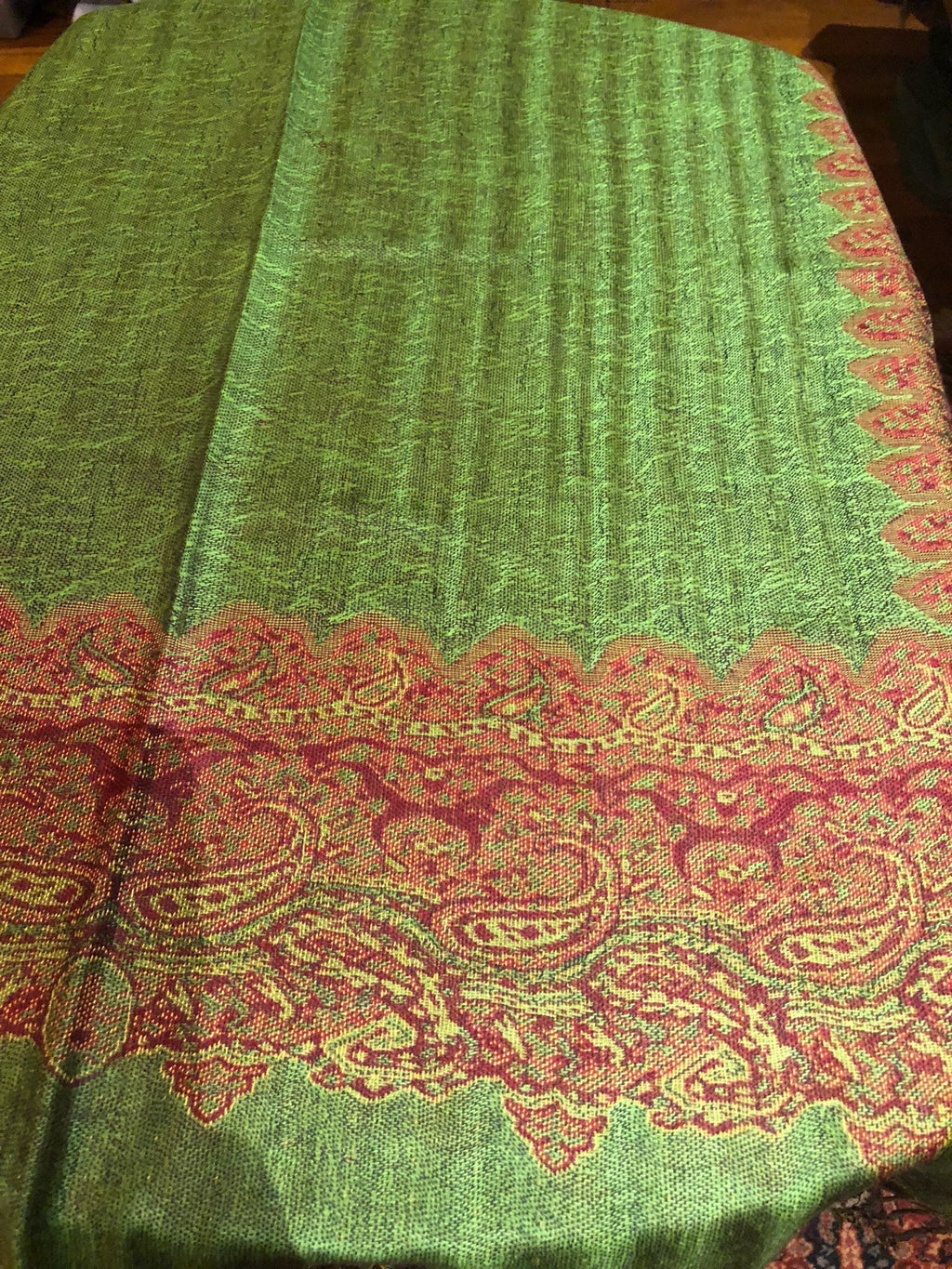 Pashmina Paisley Scarf Red Vintage Wrap Reversible Brocade Green