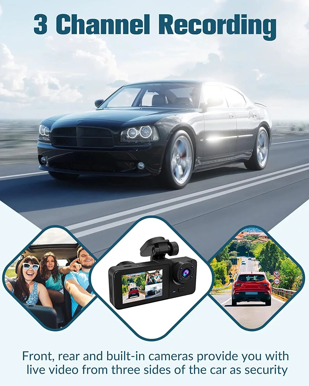 Channel Camera Cam for with Mode Angle,2.0'' Vision,170°Wide Free Night 3 Inside,4K Front Screen,WDR,Loop Dash Full IPS SD and UHD Rear Super 32GB Card,Built-in Cars Dash Recording,24H Parking
