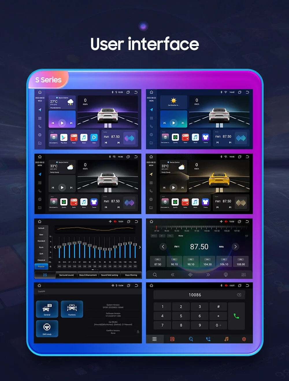 2DIN 12 Carplay 10.1" Android Double 4+32GB Car Radio Rotatable GPS Stereo