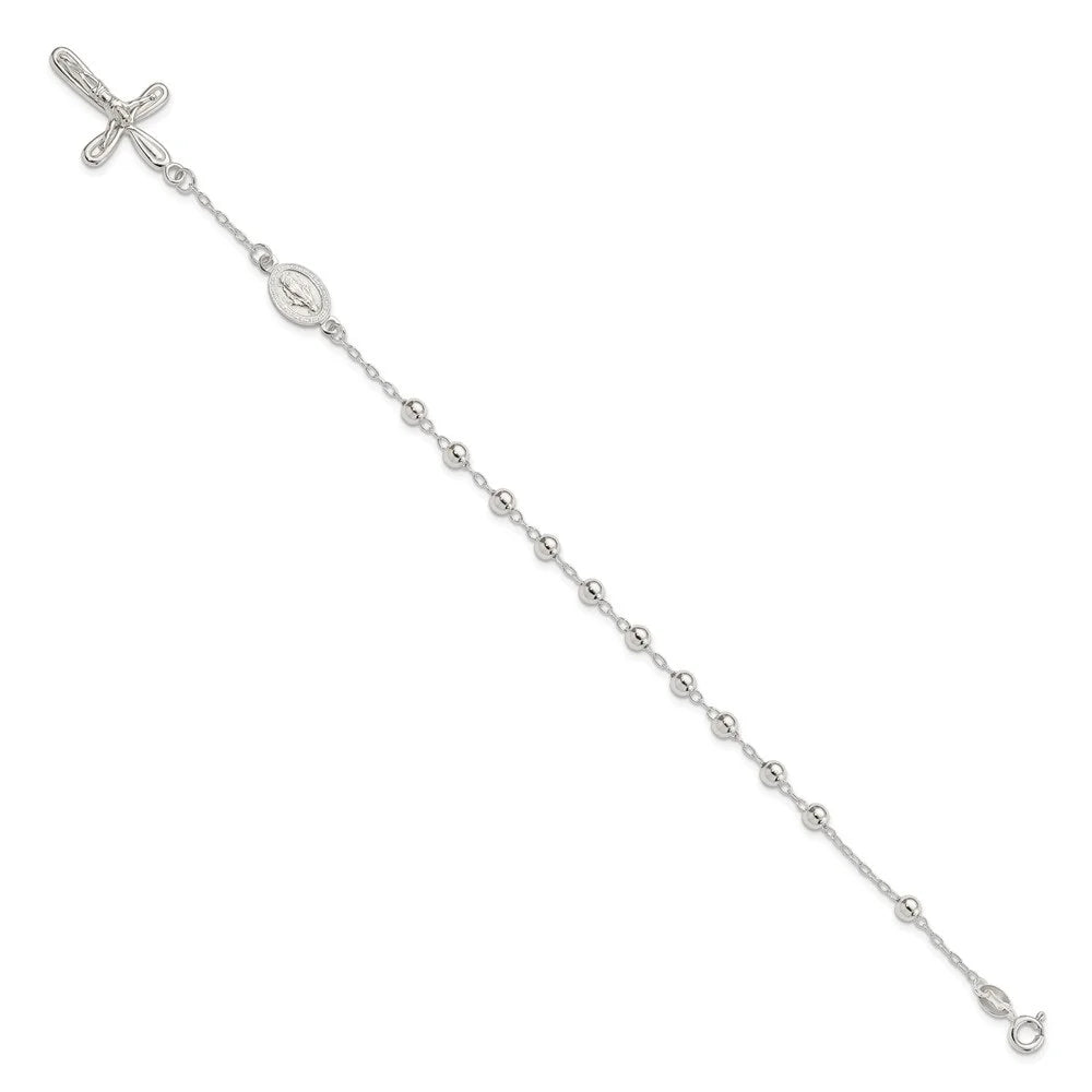 Sterling 925 Auriga Jewelry Fine Beaded Single Silver for 7.5inch Women Bracelet Decade Rosary