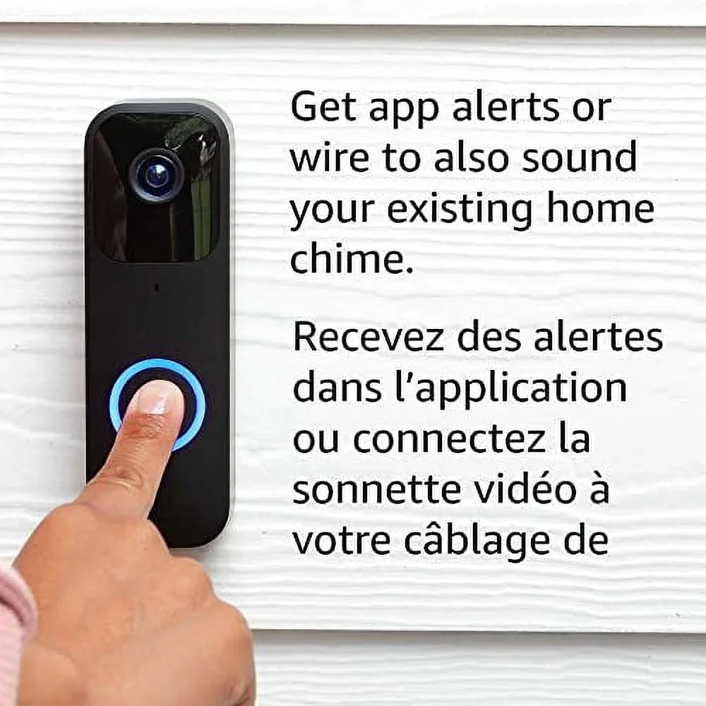 Blink — | or and Introducing HD wired alerts video, Video (Black) + wire-free 2 Two-way and motion Doorbell audio, Module app Alexa enabled chime Sync