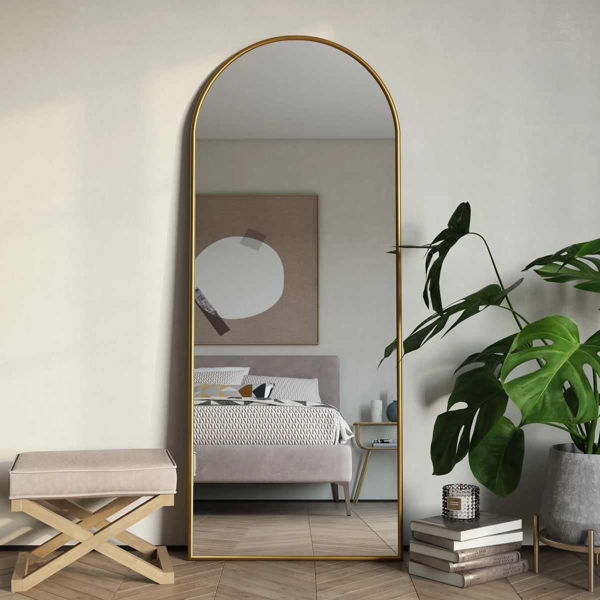 Metal Gold Glam Nadia Floor Modern Mirror Arch 70"x28"