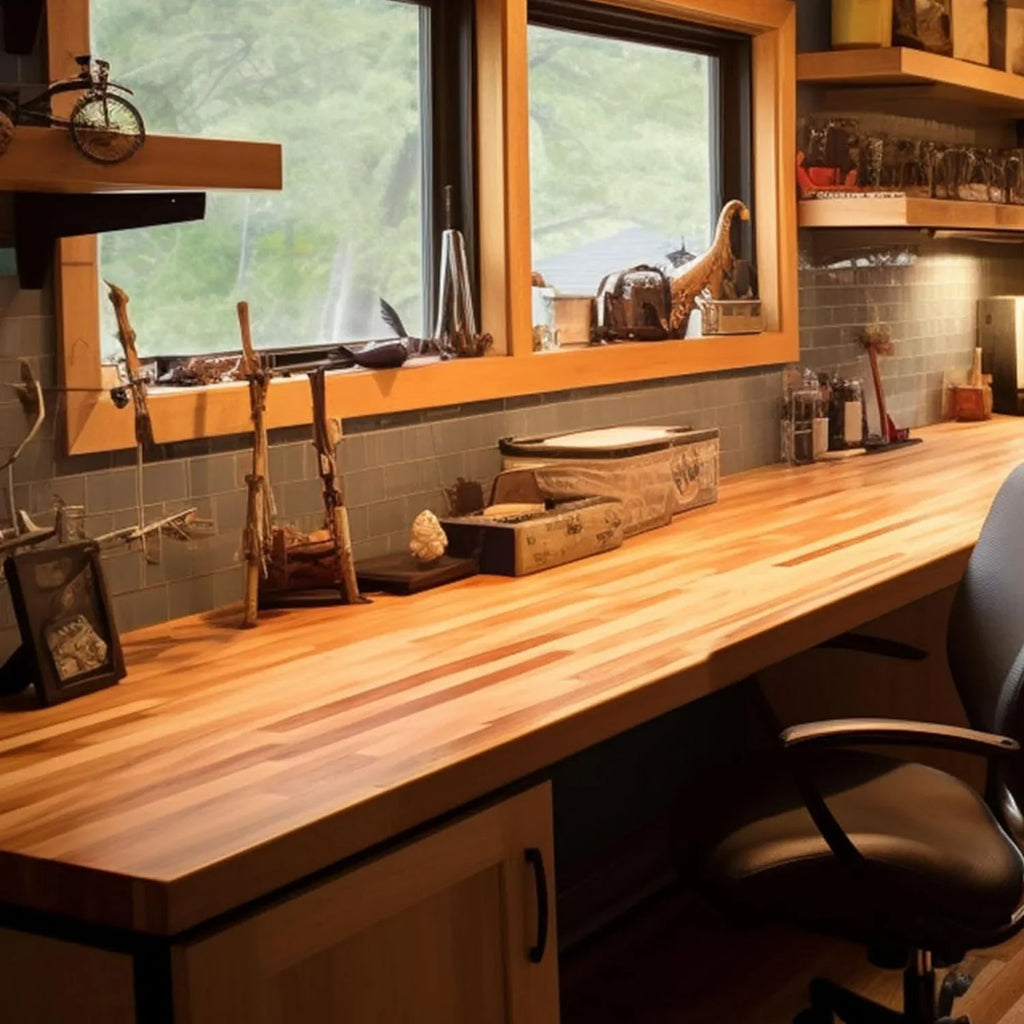 With Hardwood Wood Kitchen, W Polished, Countertop, L Food-Safe For 24" Counter Both Slabs 25" Top, 1.5" Prefinished Reversible, Thickness, Butcher Solid Grown Oil, Block X Side Cherry
