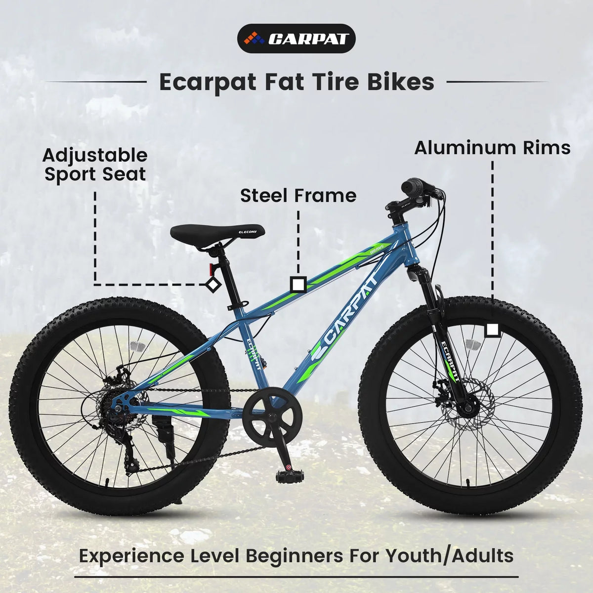 Disc Adjustable Seat, Brake, Bike, Dual Speed Inch Bike, Mountain Fat Trail Suspension, Front Tire 24 7 Mountain Blue Bicycle,