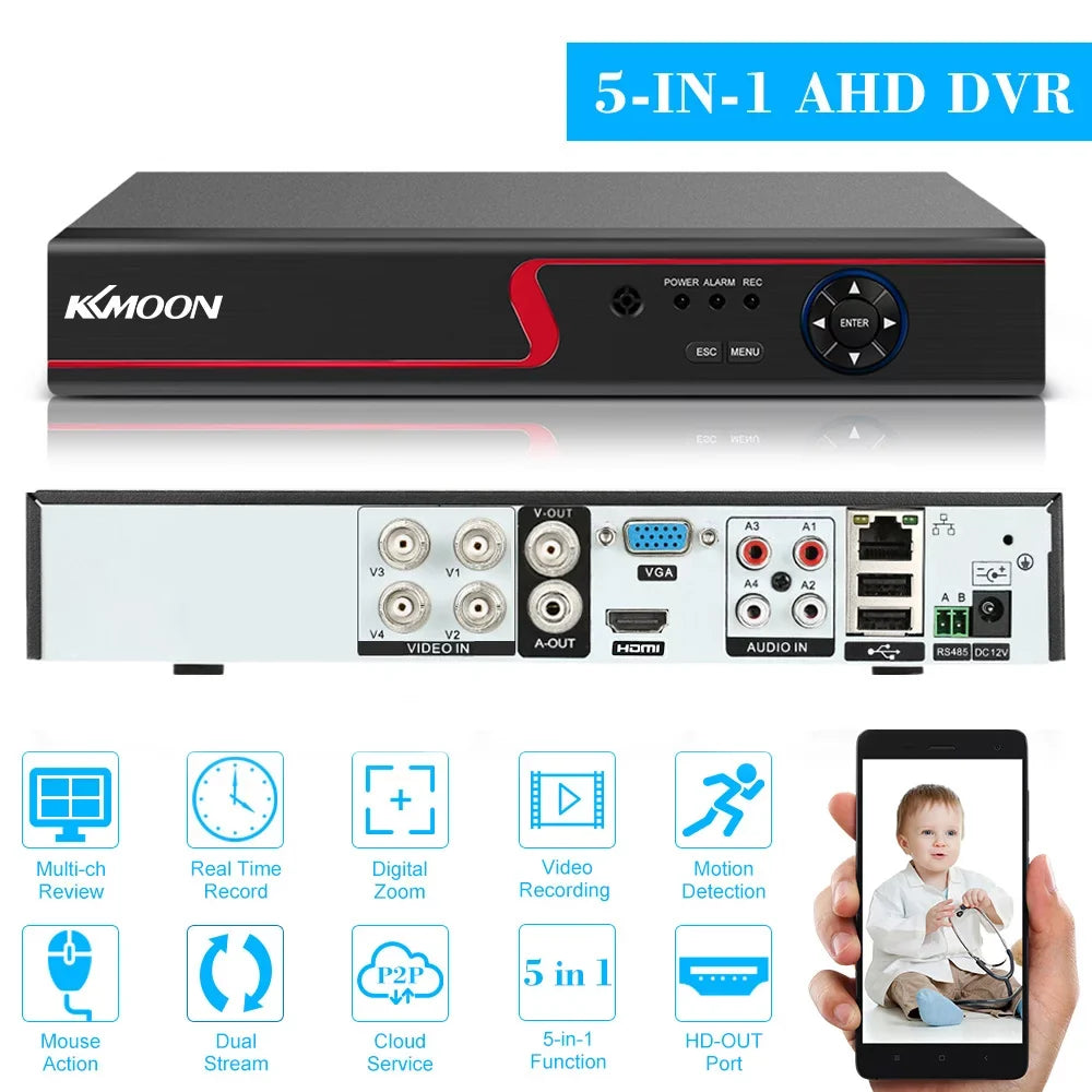 DVR Full Digital for (NO System P2P DVR Plug 1080P Home Phone kit office Monitoring AHDAnalogTVICVI/ KKmoon High Definition Remote Recorder Video CCTV HDD) 4CH