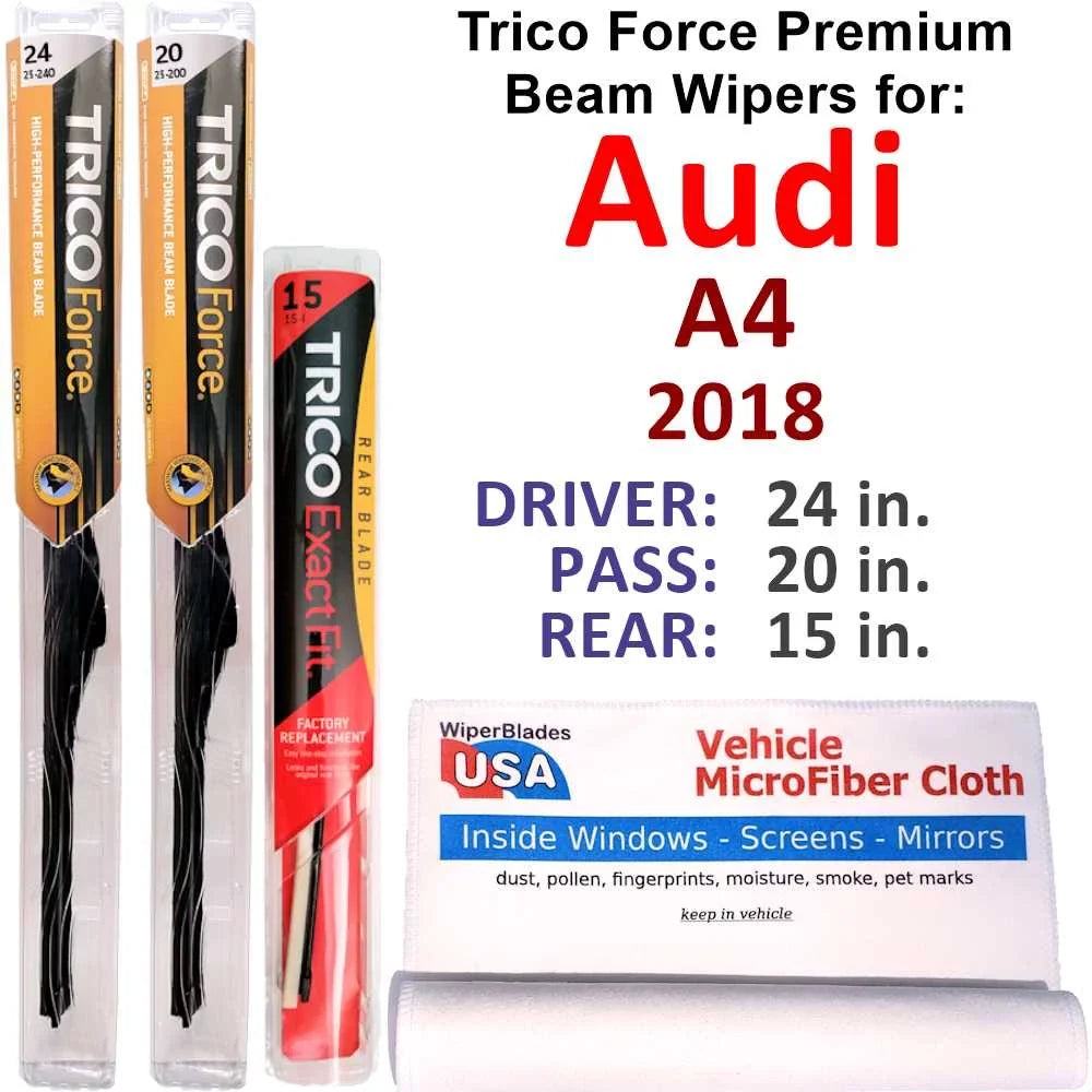 A4 Wiper w/Rear Beam 3) Audi (Set Performance of 2018 Wipers