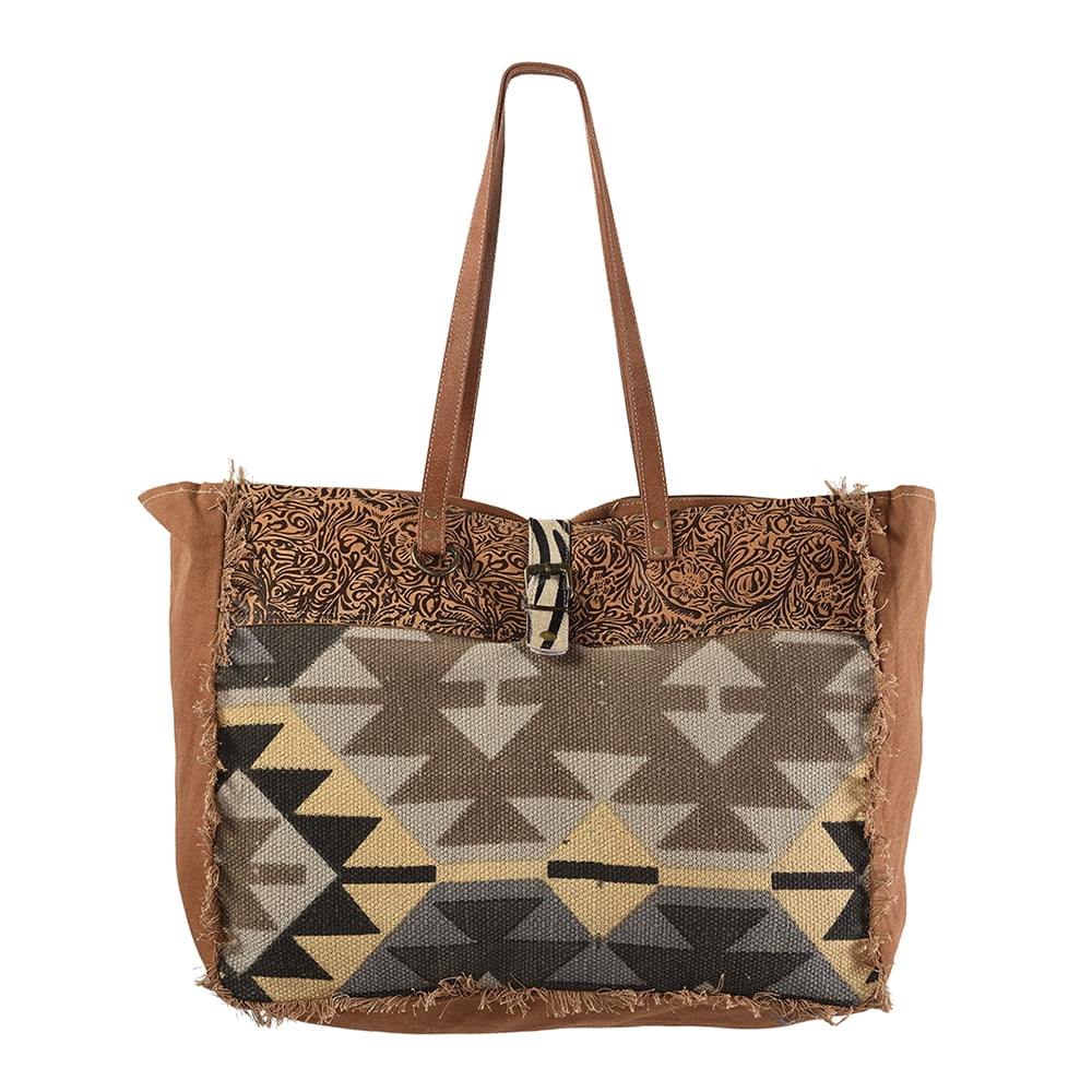 KB228 handbag KB TOTE OHLAY Canvas Leather purse Upcycled Wool women Genuine Embossed western bag Upcycled