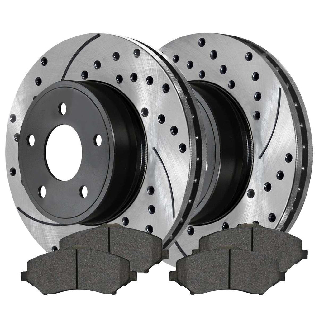 Caravan Drilled Country Ram Driver Passenger Rotors and Chrysler VW Ceramic & AutoShack Replacement Front Brake Side Town FWD and Kit C/V Pads Dodge Routan 2008-2016 V6 Slotted Grand Black Journey for