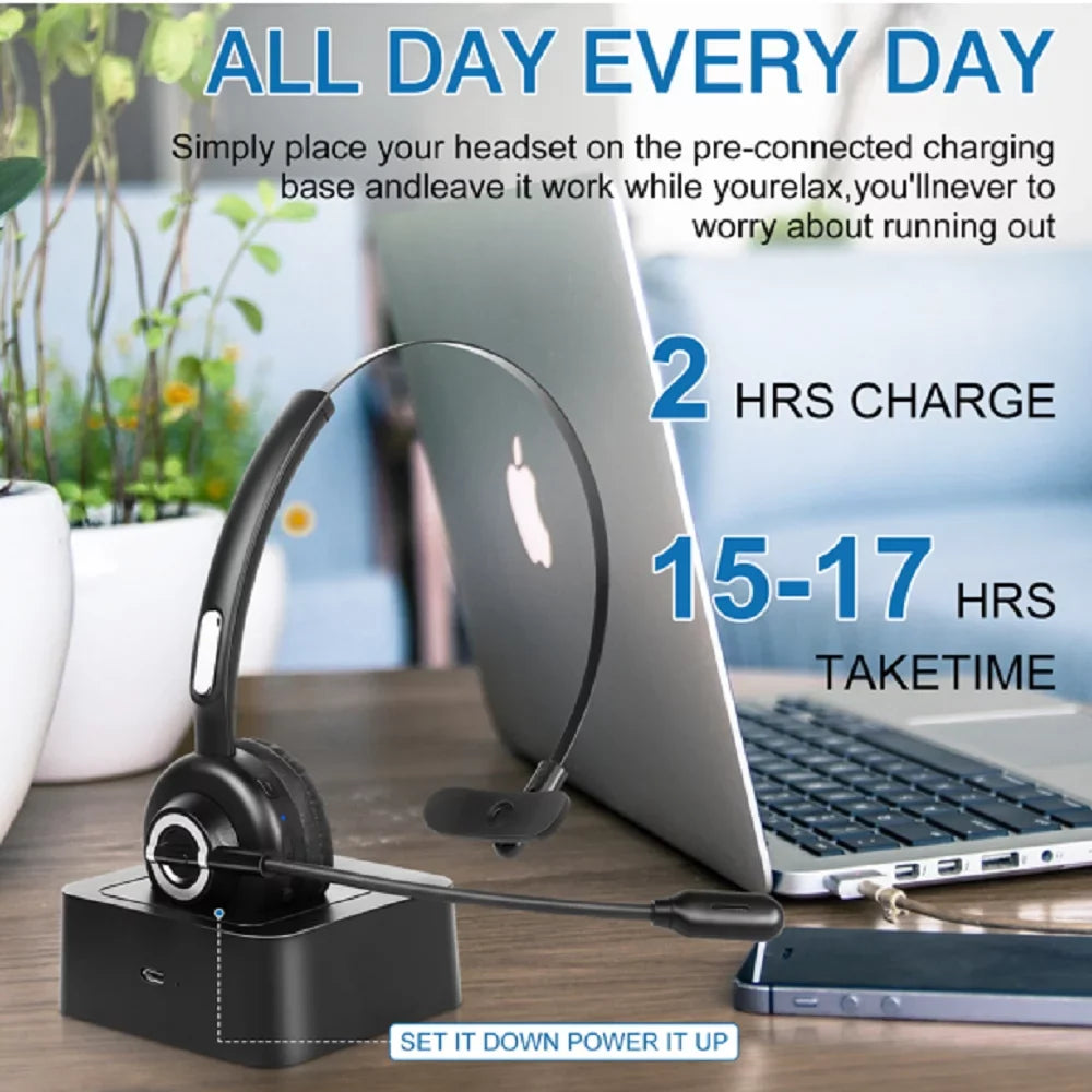 with Comfortable Charging Mute Tecno Dock with Headset for Wireless Camon Headset, Phone Wireless Base Bluetooth Cell 17 Noise Headset With Microphone, UX-M97 Mic Isolation Charging Function