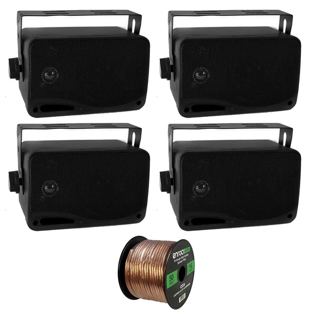 Proof Foot Speaker 16-Gauge 200 Audio 3-Way PLMR24 (Black), Wire Pyle 50 x Speaker System Marine climate 3.5'' and Watt 4 Enrock Box New Mini