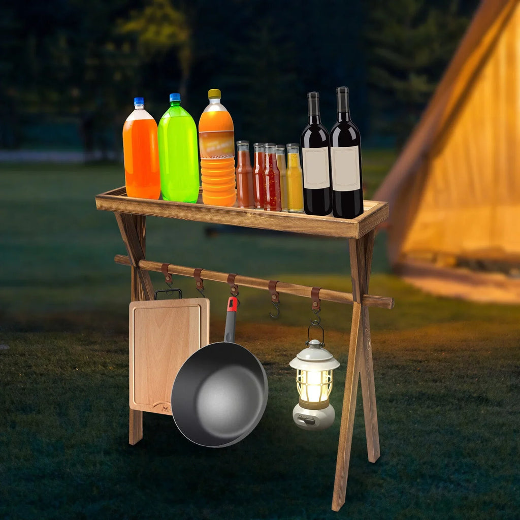 Miumaeov Portable Wooden for Shelf Picnic, Rack Table Grill Rack exterior Storage BBQ Picnic Camping,