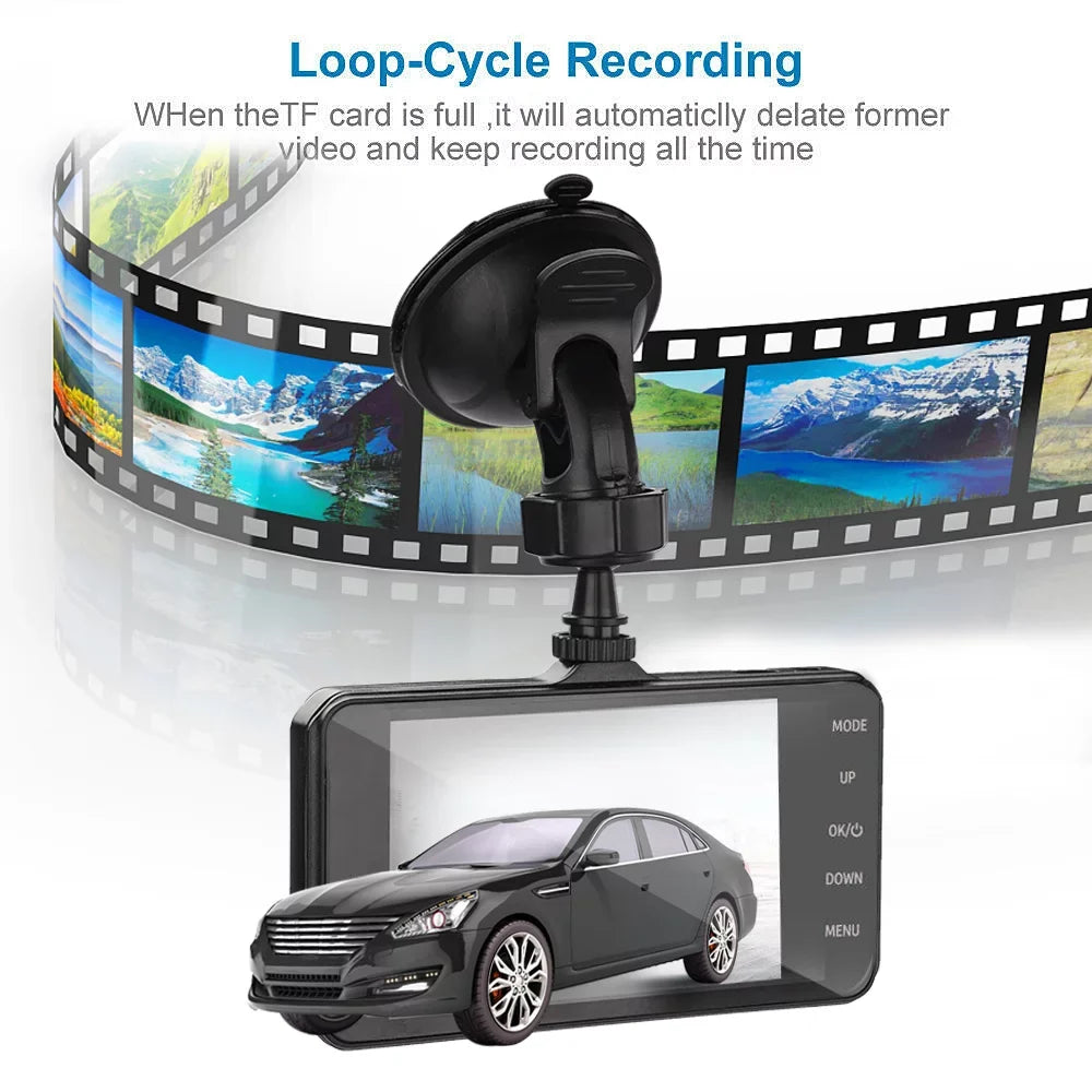 Parking Car Motion Front Dual Monitoring and Rear Dash 1080P Camera 4" Screen DVR Detection Recorder Xhy Video Driving Touch Cam and G-Sensor, Lens HD