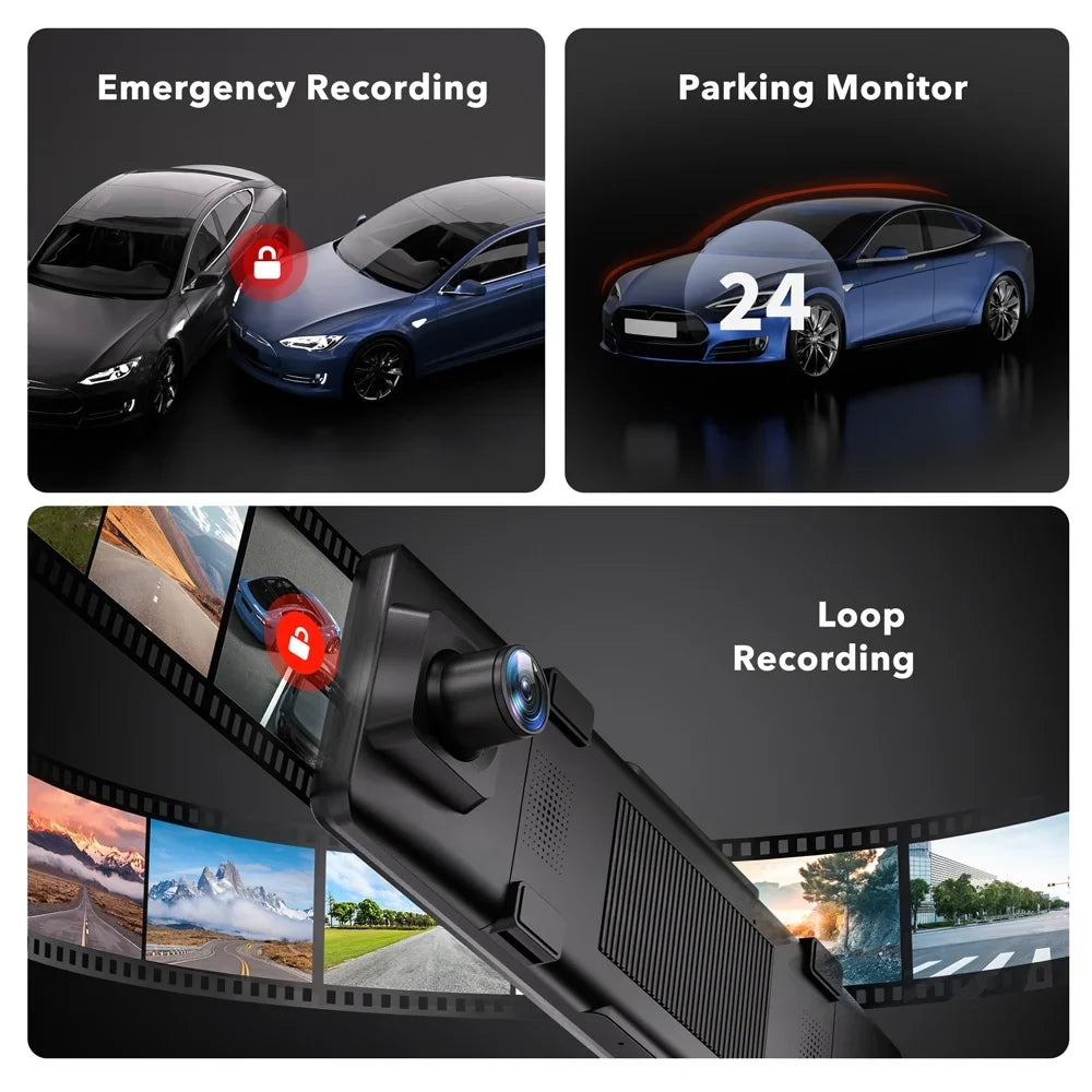 Card Camera for 32GB 2.5K GPS 4K Camera Rearview Dash , Mirror Front Full View Screen Cars, and Touch with 11" Rear Cam, Dash Dash Vision REDTIGER UHD Mirror Night Rear Free