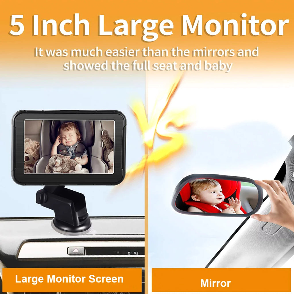 Facing High Inch 5 Camera Seat, Wide View, 150° Night Mirror Car Dcenta Rear for Display, Resolution Baby Vision-Invigilator