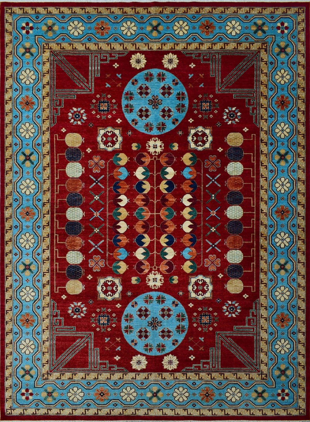 13'8" Red/Lt. Aria Blue Rug, Roselyn 9'11" x