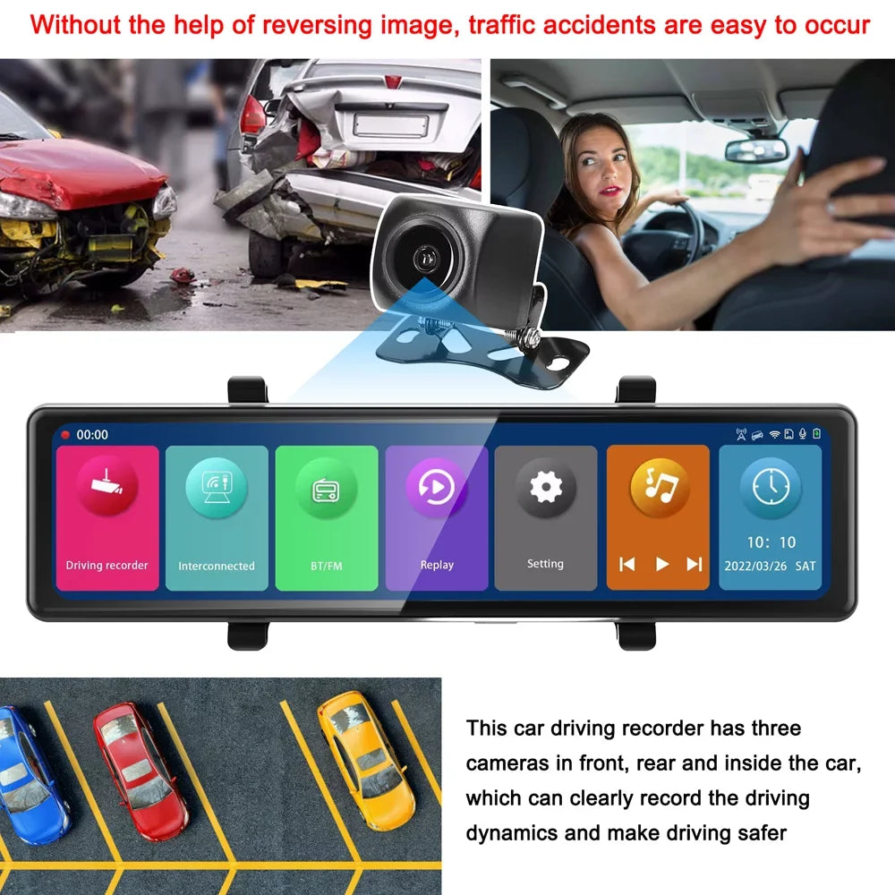 Video BT Mirror Enhanced Camera Clear Recorder Recording Screen Driving Cameras Cam Car Pinnaco for Touched Car Safety Dash Camcorder 3 2.5K Auto Car Recorder Rearview