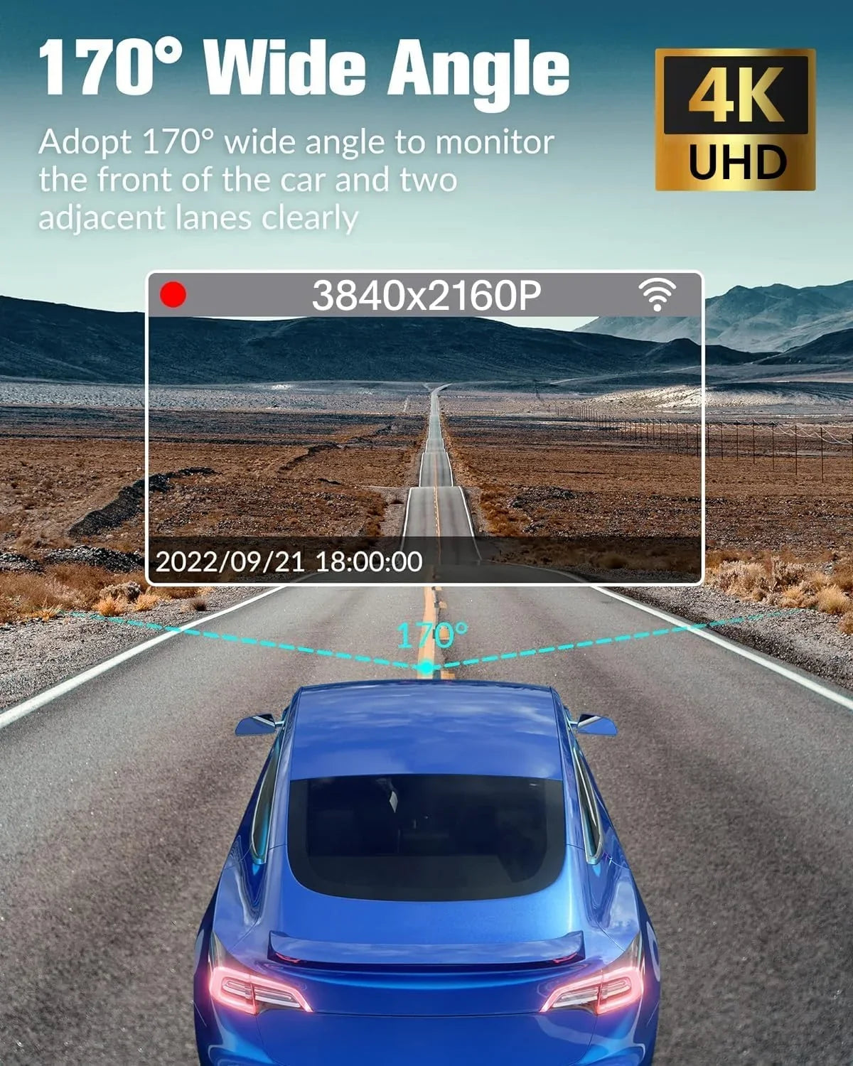 Channel Camera Cam for with Mode Angle,2.0'' Vision,170°Wide Free Night 3 Inside,4K Front Screen,WDR,Loop Dash Full IPS SD and UHD Rear Super 32GB Card,Built-in Cars Dash Recording,24H Parking