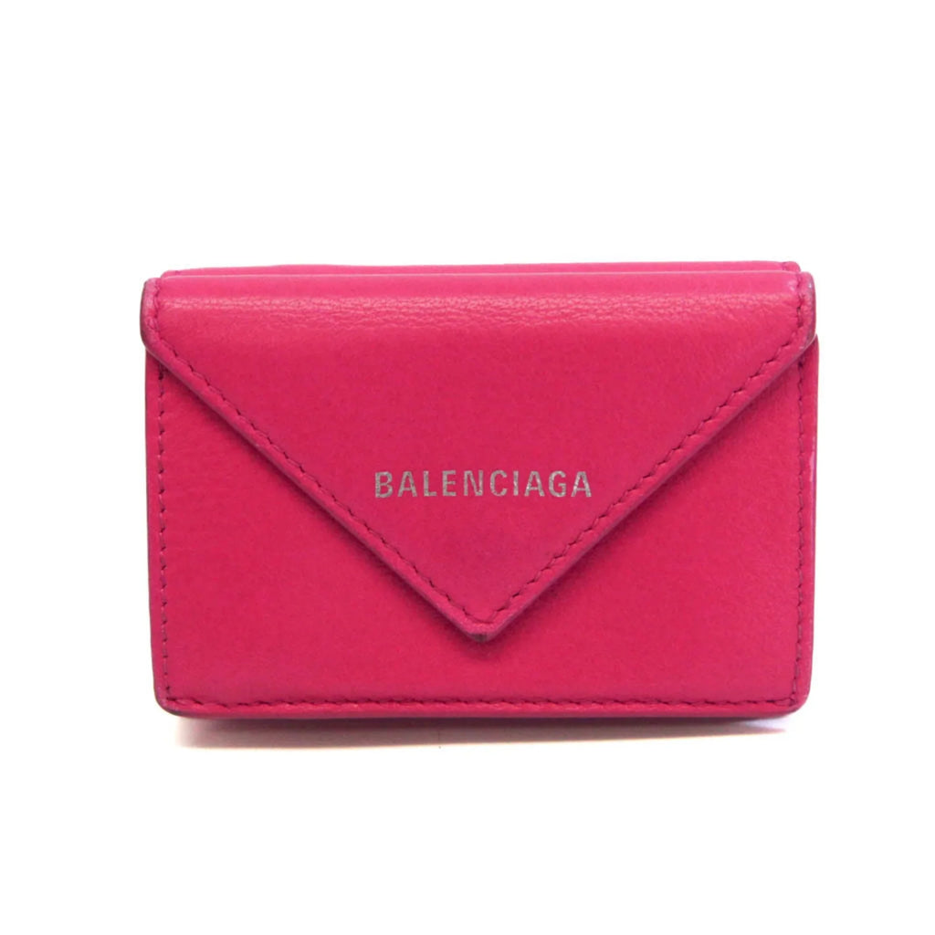 391446 Wallet Women's Wallet Leather Papier Mini (tri-fold) Pre-Owned (Good) Pink Balenciaga
