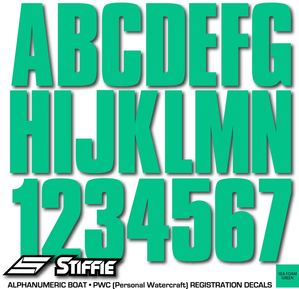 Numbers & Uniline Personal Decals Boats Stickers Custom SeaFoam Watercraft Letters for Green Marine STIFFIE & 3" Registration PWC Identification Kit Alpha-Numeric