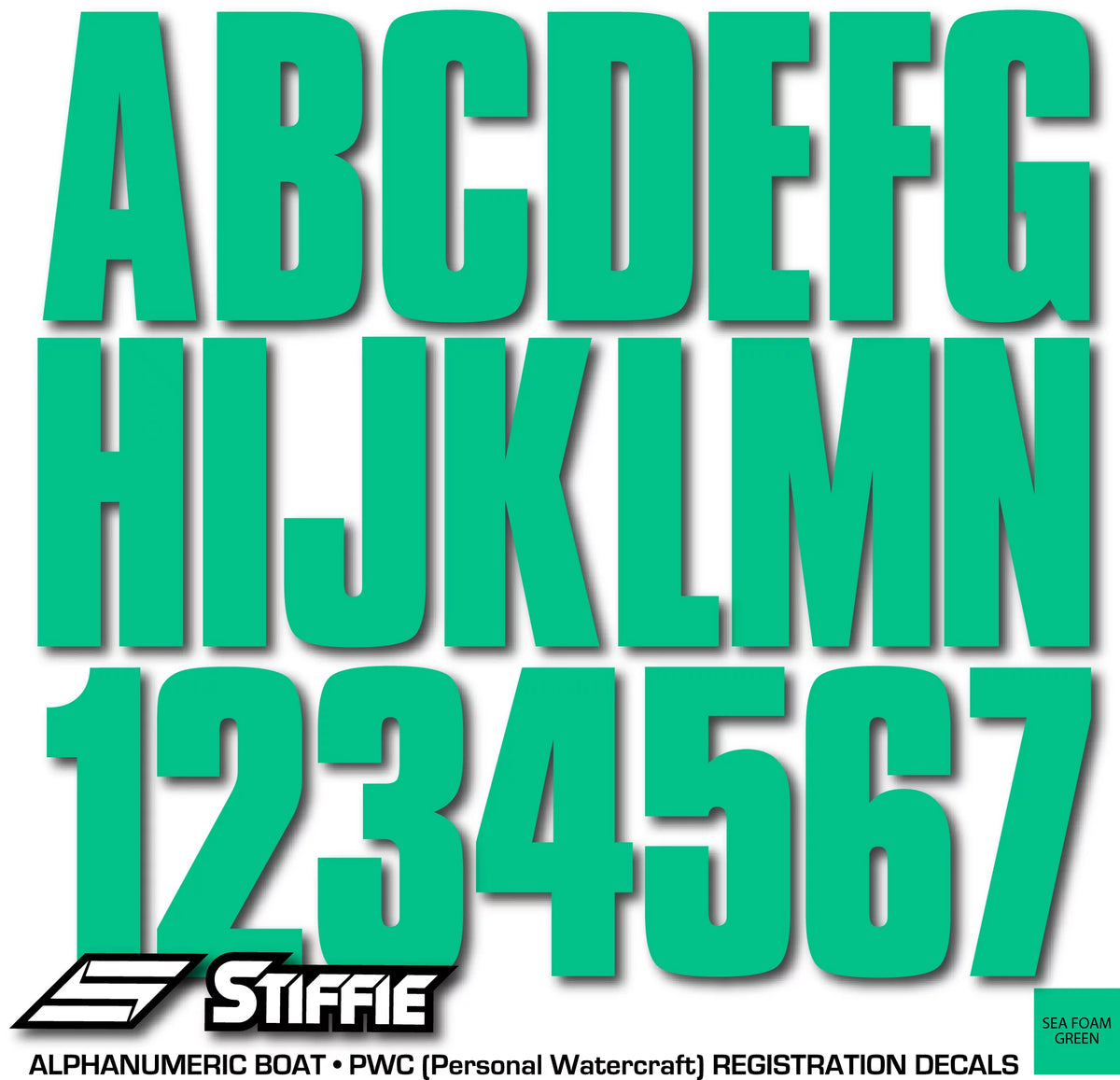 Numbers & Uniline Personal Decals Boats Stickers Custom SeaFoam Watercraft Letters for Green Marine STIFFIE & 3" Registration PWC Identification Kit Alpha-Numeric