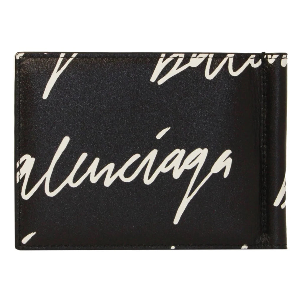 Scribble Wallet Leather Clip Cash 625819 Black Balenciaga Logo Money