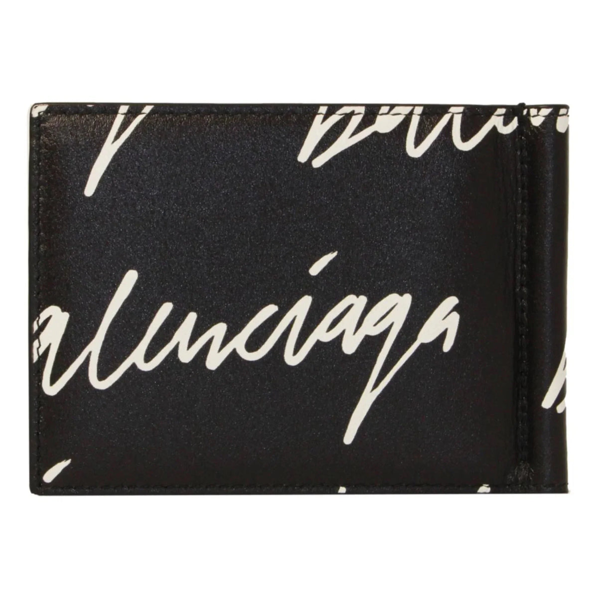 Scribble Wallet Leather Clip Cash 625819 Black Balenciaga Logo Money