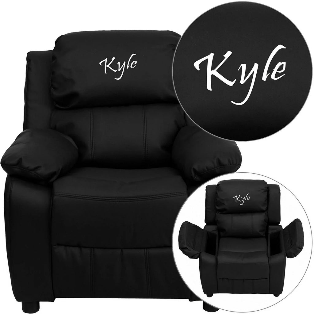 Storage Recliner Arms with Deluxe Personalized LeatherSoft Black Kids Padded