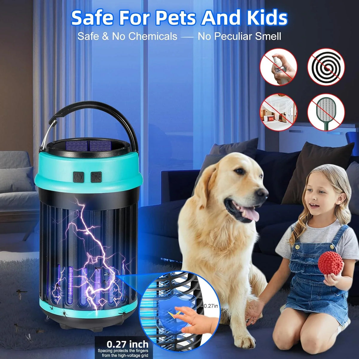 Solar exterior G·PEH Indoor Trap 3 in Zapper Camping Mosquito 1 Bug Emergency exterior with Zapper Home, Rechargeable Backyard, Zapper Waterproof, Home, Bug for Bug for Zapper, Fly Light