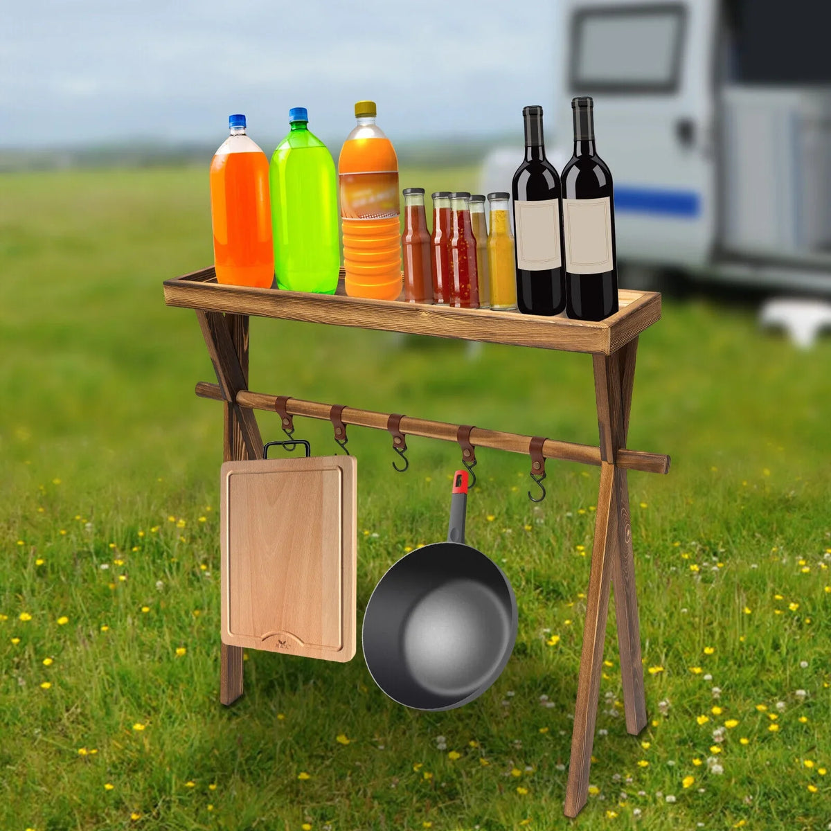Miumaeov Portable Wooden for Shelf Picnic, Rack Table Grill Rack exterior Storage BBQ Picnic Camping,