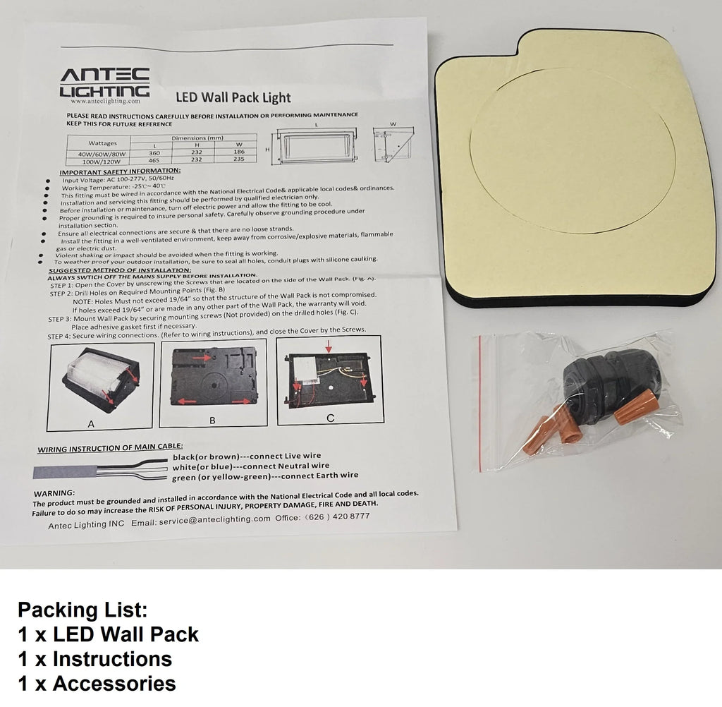 Lumens, , Pack 5000K, Light, climate Antec Wall 100-277VAC, 40W LED IP65 exterior Resistant, UL/DLC 5000