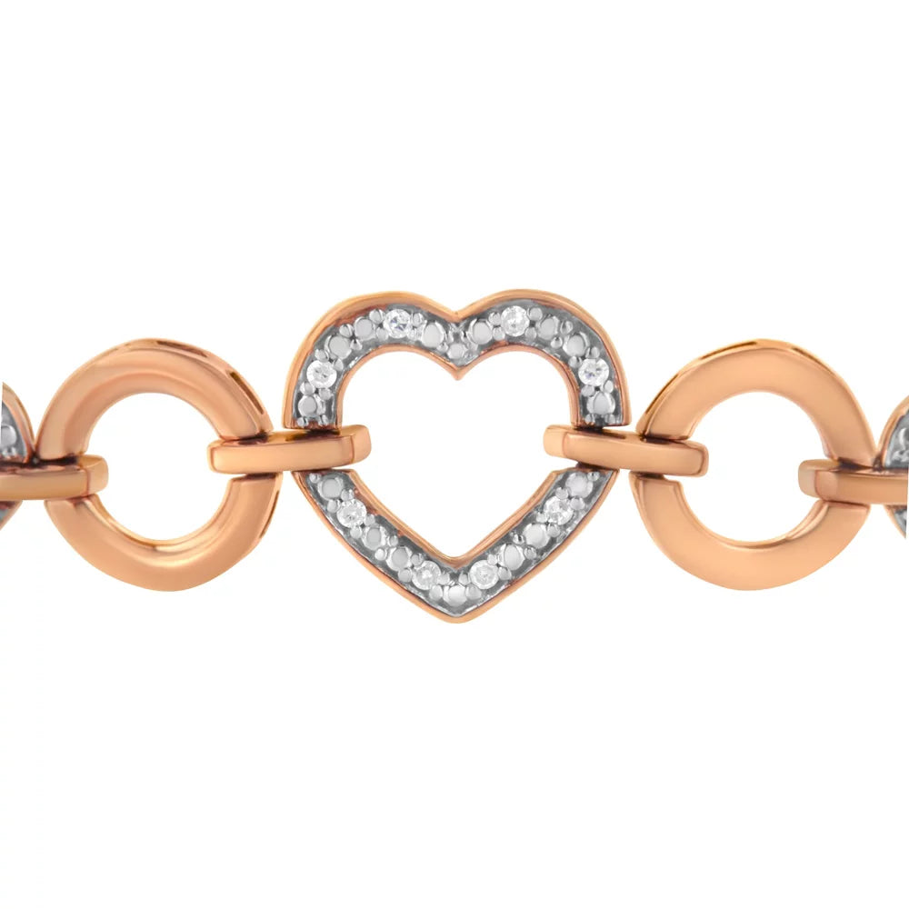 Heart Bolo 6”-10” and Plated Link Rose Gold (I-J .925 14K I3 Silver Adjustable Clarity) Diamond Sterling Bracelet Color, Accent Circle