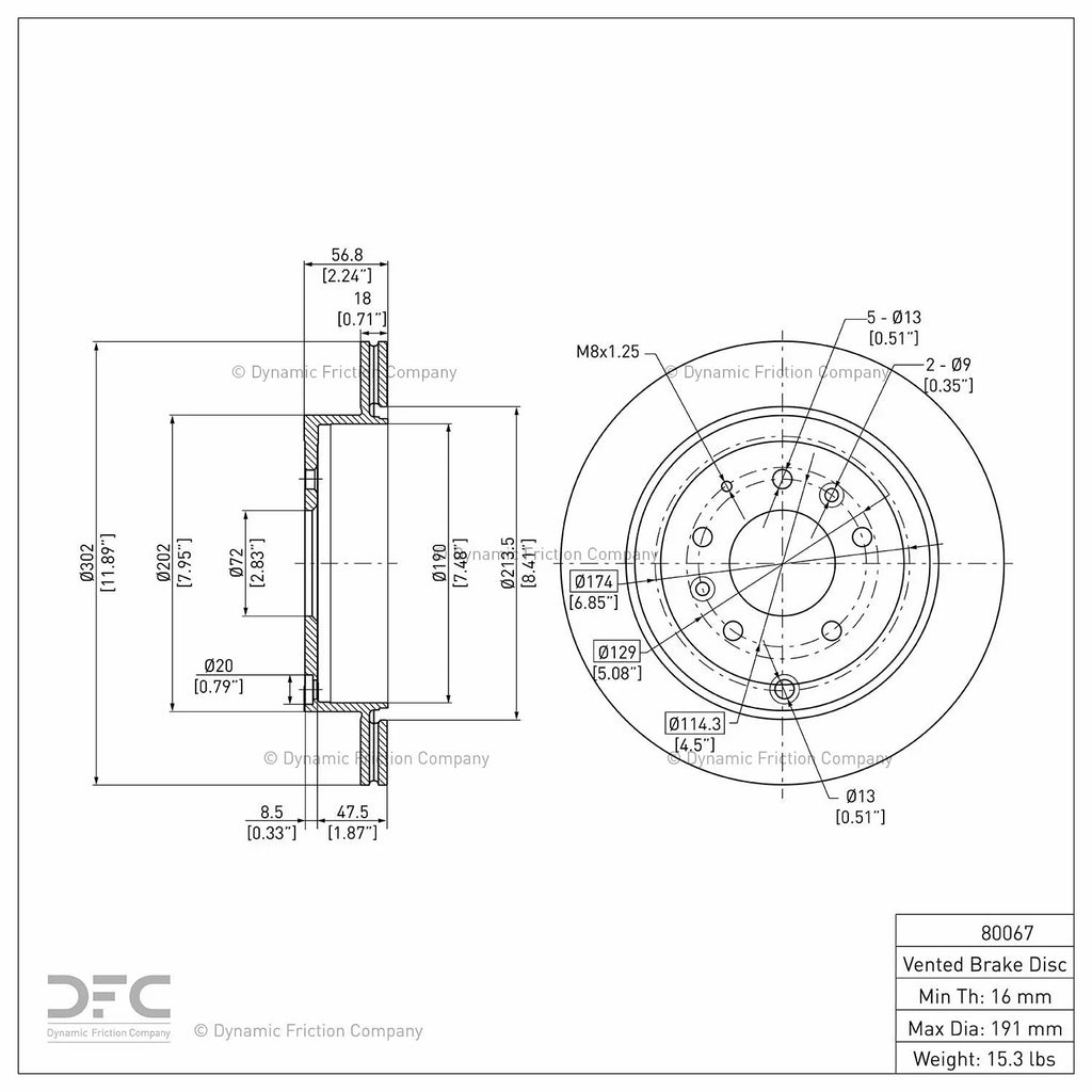 Mazda GEOSPEC 2007-2012 CX-7 Company Coated Rotor (1) Friction Brake Rear 604-80067 Dynamic For