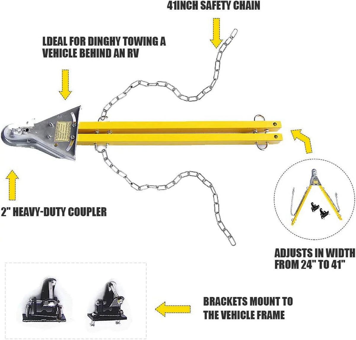 HPDAVV Kit w/Chains Car Yellow Jeep Bumper / with 5000lb Bar Adjustable Adjustable Mount Tow RV Compatible System Bar Truck Tow Towing