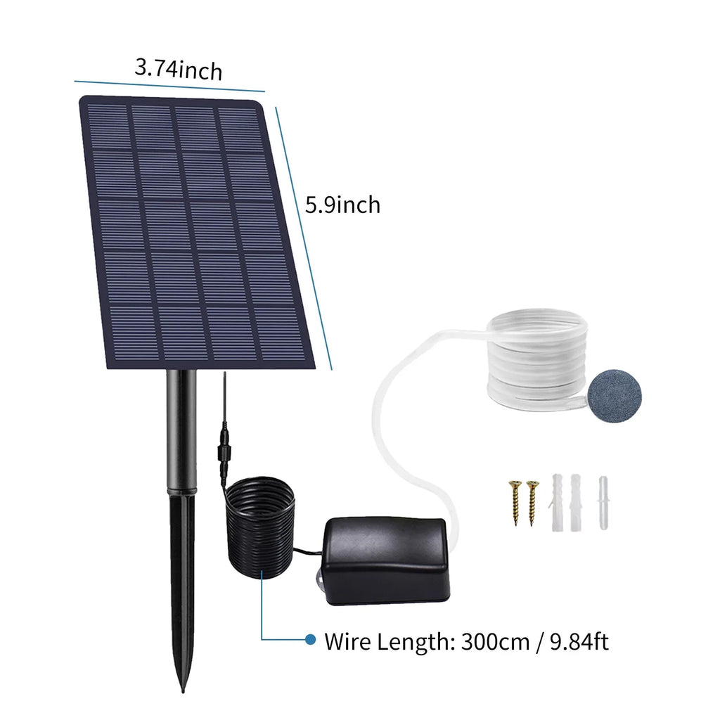 Oxygenator Fish Fishing Pump Pond Aerator Bubble Oxygen Pump with Garden Solar Aerator Plug-in Stones Pipe 2W for Aquarium moobody Oxygen Air Fish Pool Air
