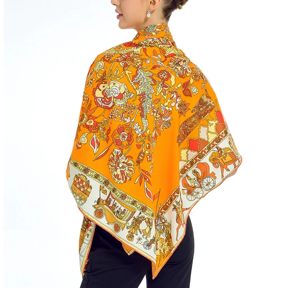Square Womens Feeling For Orange Scarfs Cotton Polyester Silk Shawl