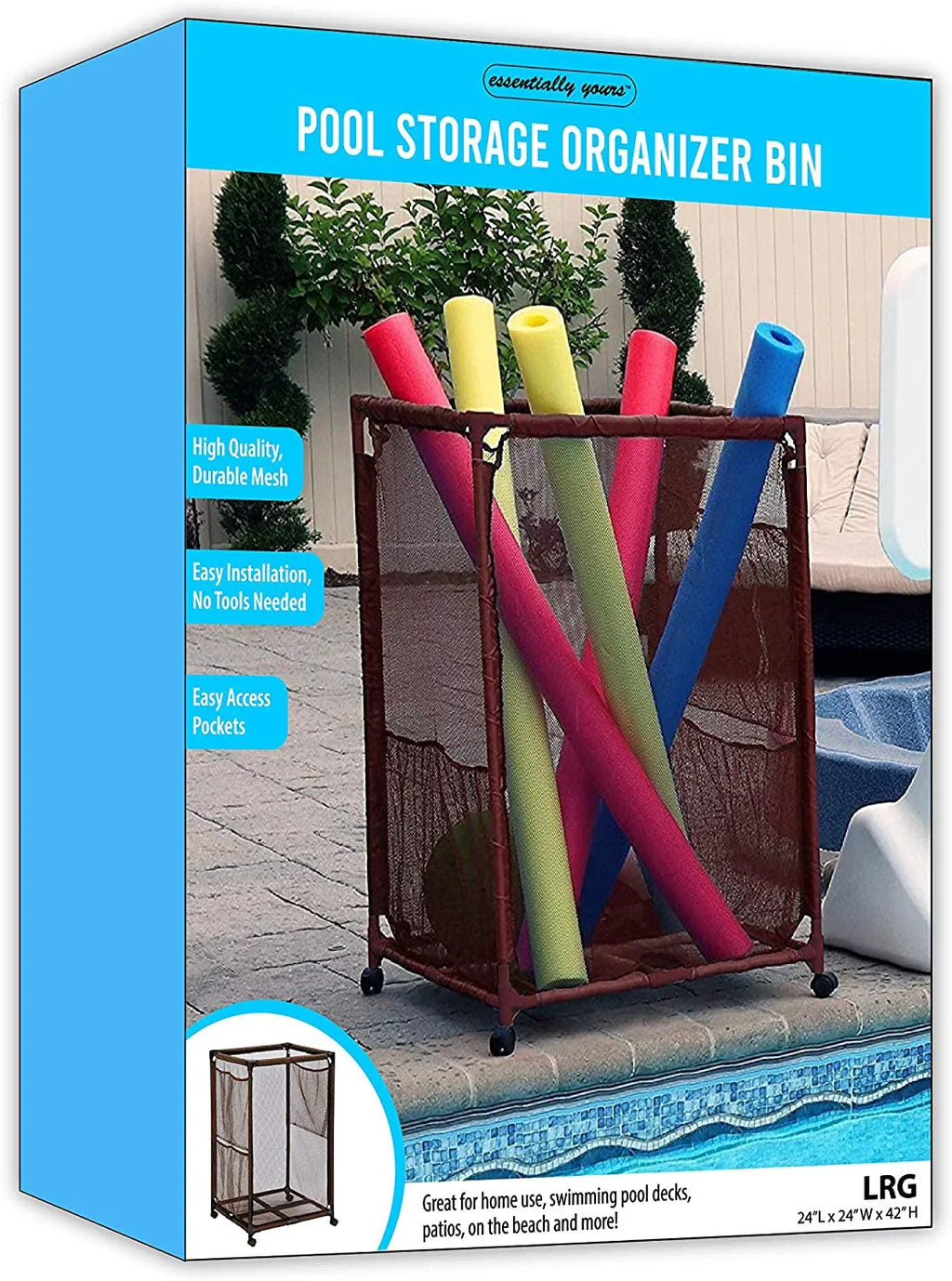Noodles Organizer Rolling design Toys, W Holder, Bin, Brown (43" x Height, Large, Storage and Yours Equipment L 28" x 25" H), Essentially Mesh Pool Balls, 563009 Floats Kids