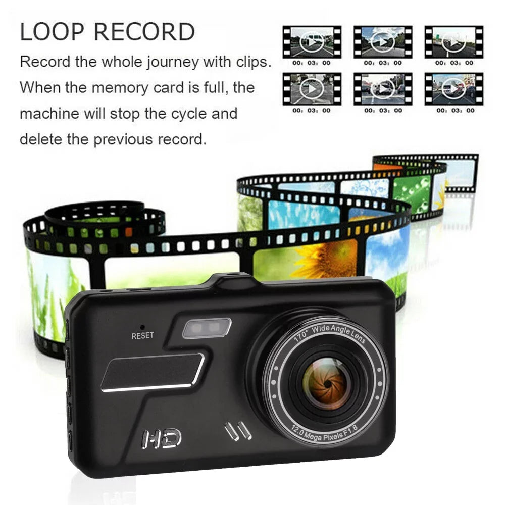 Parking Car Motion Front Dual Monitoring and Rear Dash 1080P Camera 4" Screen DVR Detection Recorder Xhy Video Driving Touch Cam and G-Sensor, Lens HD