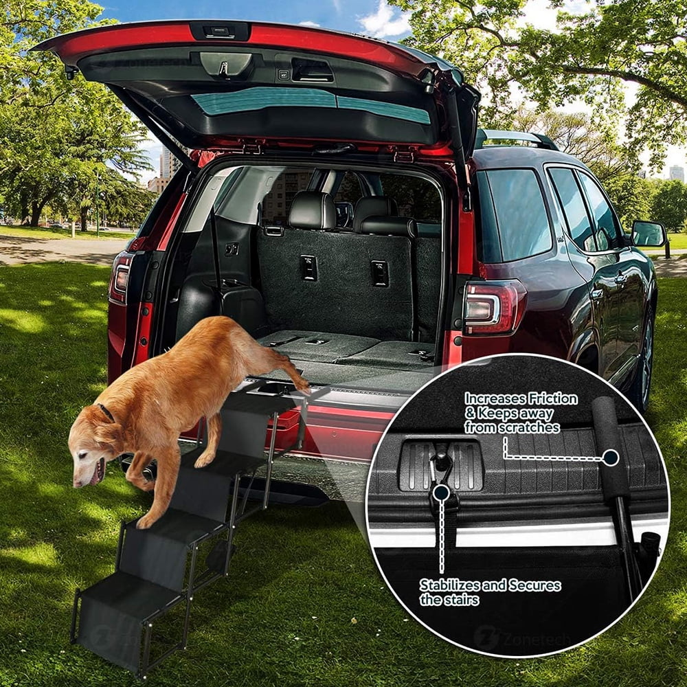 Foldable High Beds,Trucks,SUV,Car Pet Stairs,Lightweight Frame for Ramp,Metal Nonslip Portable 4 Sunb Stairs Steps